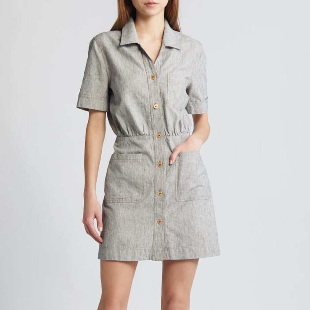 Sessùn Tanohi Linen & Cotton Pinstriped Shirt Dress Size Medium